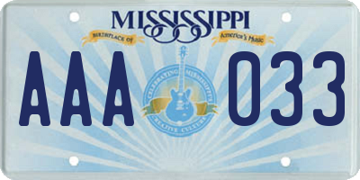 MS license plate AAA033