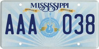 MS license plate AAA038