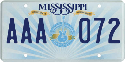 MS license plate AAA072