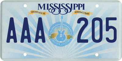 MS license plate AAA205