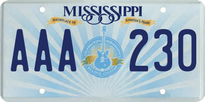 MS license plate AAA230