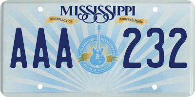 MS license plate AAA232