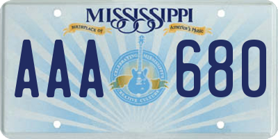 MS license plate AAA680