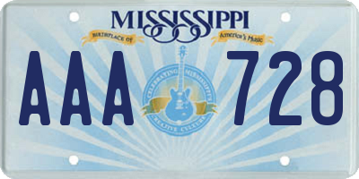 MS license plate AAA728