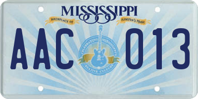 MS license plate AAC013