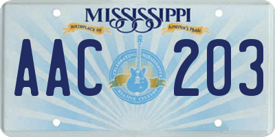 MS license plate AAC203