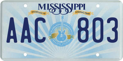 MS license plate AAC803