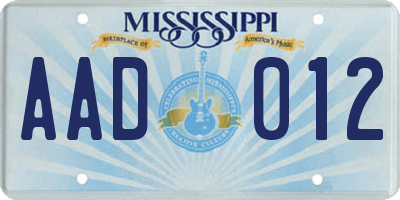 MS license plate AAD012