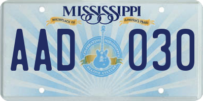 MS license plate AAD030