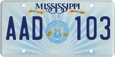 MS license plate AAD103