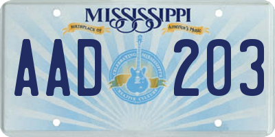 MS license plate AAD203