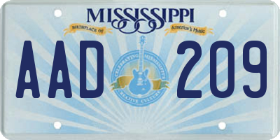 MS license plate AAD209