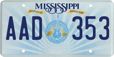 MS license plate AAD353