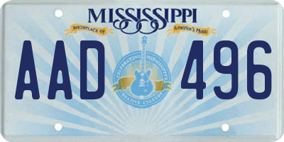 MS license plate AAD496