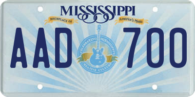 MS license plate AAD700