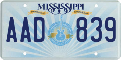 MS license plate AAD839