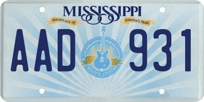 MS license plate AAD931