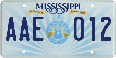 MS license plate AAE012