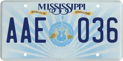 MS license plate AAE036