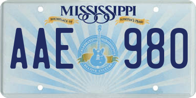 MS license plate AAE980