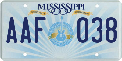 MS license plate AAF038