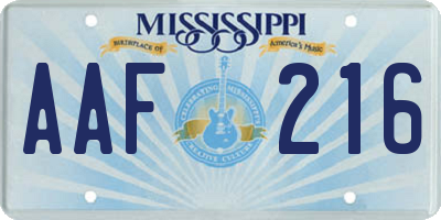 MS license plate AAF216