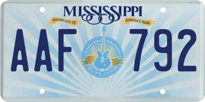 MS license plate AAF792