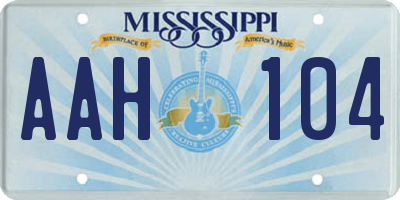 MS license plate AAH104