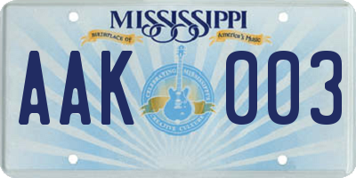 MS license plate AAK003