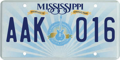 MS license plate AAK016