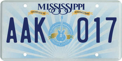 MS license plate AAK017