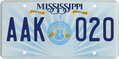 MS license plate AAK020