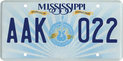 MS license plate AAK022