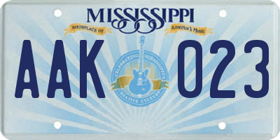 MS license plate AAK023
