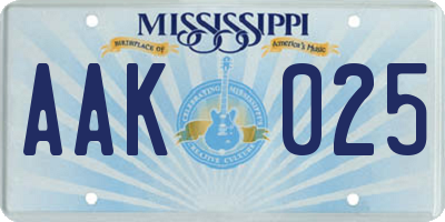 MS license plate AAK025