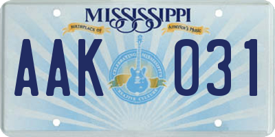 MS license plate AAK031