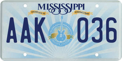 MS license plate AAK036