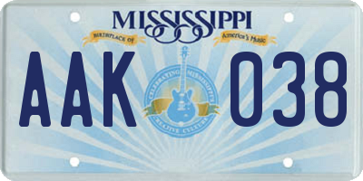 MS license plate AAK038