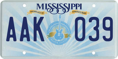 MS license plate AAK039