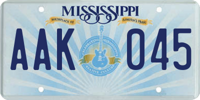 MS license plate AAK045