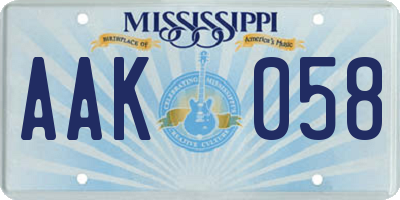 MS license plate AAK058