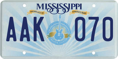 MS license plate AAK070