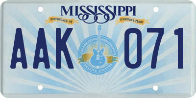 MS license plate AAK071