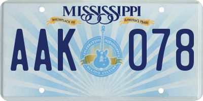 MS license plate AAK078