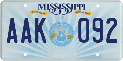 MS license plate AAK092