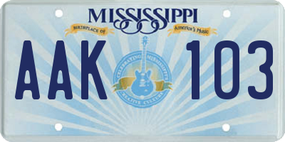 MS license plate AAK103
