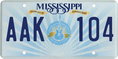 MS license plate AAK104