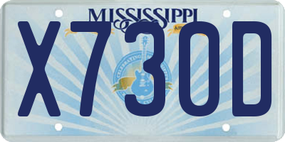 MS license plate X730D