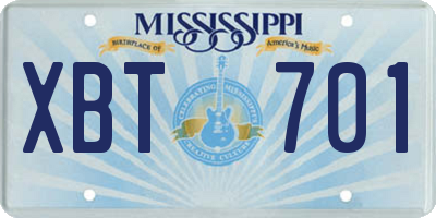 MS license plate XBT701