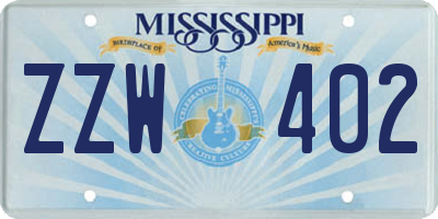 MS license plate ZZW402